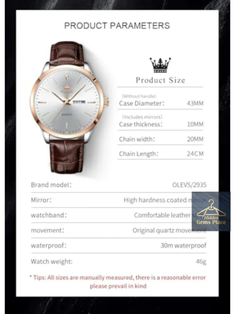 Men's Vintage Leather Dress Watch with Day-Date Arabic Numerals Quartz
